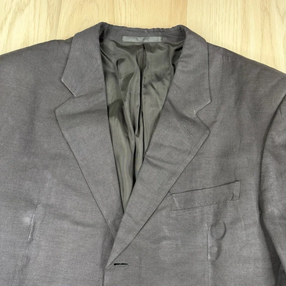 Armani Collezioni Linen Blend 3 Button Blazer Suit Jacket Black Mens Size 52R 42